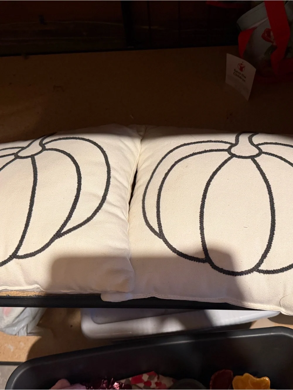 Decorative Cream Pillow Pair with Gray Pumpkin Outline